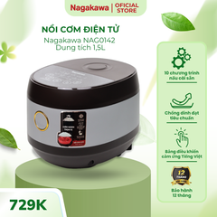 Nồi cơm điện tử Nagakawa NAG0142 1.5L - 10 Chương Trình Nấu Tiện Lợi, Thiết Kế Trẻ Trung, Bảo Hành 12 Tháng