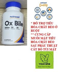 OX BILE -NUTRICOST-500MG -30 CAPS- Hổ Trợ Tiêu Hóa- Phân Hủy Chất Béo