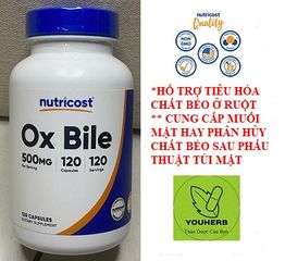 Mật Bò Ox Bile Nutricost 500mg - Hỗ Trợ Tiêu Hóa Chất Béo, Vitamin Tan Trong Dầu - 120 Viên Nhộng