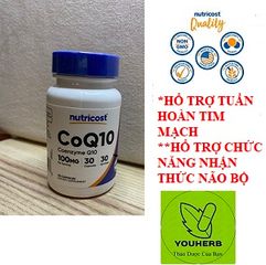 CoQ10 100MG Nutricost - Viên Uống Hỗ Trợ Sức Khỏe Tim Mạch, Cải Thiện Chức Năng Tim và Huyết Áp - 30 Viên