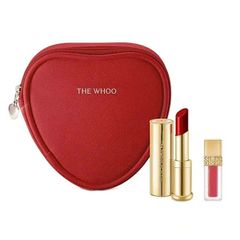 Set Son Dưỡng Whoo Glow Lip Balm 3 Món - Son Dưỡng Và Son Kem Đỏ, Túi Đựng Trái Tim - Quà Tặng Xinh Xắn Cho Phái Đẹp
