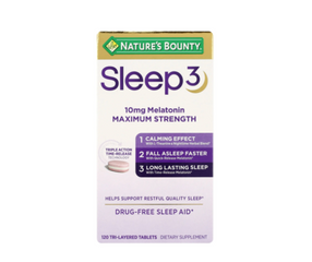Viên hỗ trợ giấc ngủ Nature's Bounty Sleep3 120 viên - Giúp ngủ ngon, thư giãn, chiết xuất tự nhiên không chứa GMO, gluten.