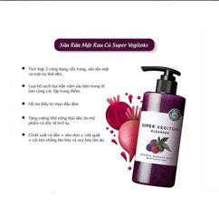 Sữa Rửa Mặt Rau Củ HQ Super Vegitoks Cleanser 300ml - Sạch Sâu, Cấp Ẩm, Phù Hợp Mọi Loại Da, Chiết Xuất Tự Nhiên, Da Mịn Màng, Tươi Sáng