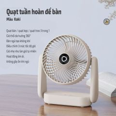 Quạt Đa Năng 360° - Quạt Tích Điện Để Bàn, Gắn Tường, Treo Móc, Thiết Kế Linh Hoạt Cho Phòng Ngủ & Văn Phòng