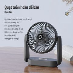 Quạt Đa Năng 360° - Quạt Tích Điện Để Bàn, Gắn Tường, Treo Móc, Thiết Kế Linh Hoạt Cho Phòng Ngủ & Văn Phòng