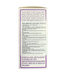 Viên Uống Biotin Tennax 10mg - Hỗ Trợ Đẹp Da, Tóc và Móng, Giải Quyết Rụng Tóc - Hộp 60 Viên Mỹ Quốc tế