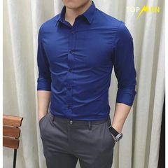 Áo Sơ Mi Nam Dài Tay Màu Xanh Coban - Chất Lụa Mát Không Nhăn, Form Body Hàn Quốc Thoáng Khí, Dễ Phối Đồ, Thời Trang Hàng VNXK