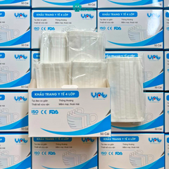 Khẩu Trang Y Tế Cao Cấp 4 Lớp VRT Màu Trắng Xanh - Quai Vải Không Đau, Kháng Khuẩn, Chống Bụi, Hộp 50 Chiếc