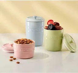 Bộ hũ đựng Staub có gioăng - Bộ 3 hũ kích thước 500ml, 800ml, 1000ml màu pastel, giữ thực phẩm tươi lâu, chống ẩm mốc, hoàn hảo cho nhà bếp
