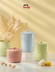Bộ hũ đựng Staub có gioăng - Bộ 3 hũ kích thước 500ml, 800ml, 1000ml màu pastel, giữ thực phẩm tươi lâu, chống ẩm mốc, hoàn hảo cho nhà bếp