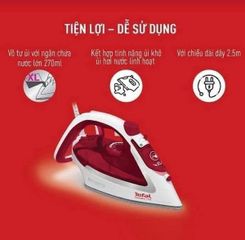 Bàn ủi hơi nước Tefal FV5717EO Easygliss Plus - Công suất 2500W, Đế Durilium AirGlide, Hơi nước tự động, Màu đỏ trắng