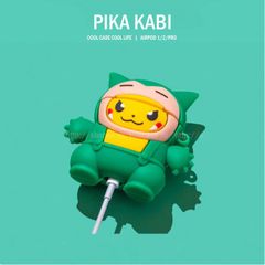 Vỏ Bọc AirPods Silicon Dẻo Pika Kabi Xanh Cho AirPods 1 2 - Phụ Kiện Hộp Sạc Tai Nghe, Kèm Móc Khóa Thời Trang