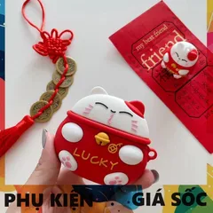 Vỏ Bọc Silicon Mềm cho AirPods 1 2 - Thiết Kế Mèo May Mắn Lucky Độc Đáo, Phù Hợp với Hộp Sạc Tai Nghe Dễ Thương