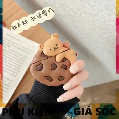 Vỏ Bọc Silicon Gấu Nâu Bánh Quy Cho Airpods 1 2 - Hộp Sạc Tai Nghe Không Dây Chất Lượng Cao