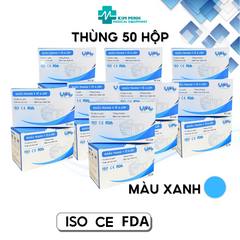 Thùng 50 Hộp Khẩu Trang Y Tế 4 Lớp VRT - Màu Xanh, Trắng, Quai To, Mềm Mại, Không Đau Tai, Bảo Vệ Sức Khỏe Hiệu Quả