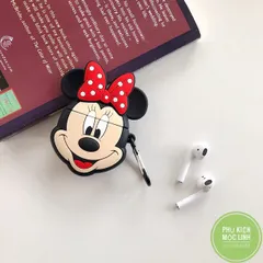 Vỏ Bọc Silicon Dẻo AirPods 1 2 - Hình Minnie Đeo Nơ Dễ Thương Cho Hộp Sạc Tai Nghe