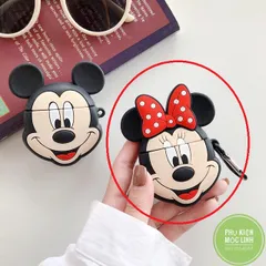 Vỏ Bọc Silicon Dẻo AirPods 1 2 - Hình Minnie Đeo Nơ Dễ Thương Cho Hộp Sạc Tai Nghe