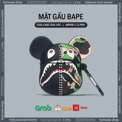 Vỏ Bọc Silicon Mặt Gấu BAPE cho AirPods 1 2 PRO - Bao Sạc Tai Nghe Chất Lượng, Thiết Kế Độc Đáo, Phụ Kiện Thời Trang