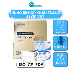 Thùng 50 Hộp Khẩu Trang Y Tế 4 Lớp VRT - Màu Xanh, Trắng, Quai To, Mềm Mại, Không Đau Tai, Bảo Vệ Sức Khỏe Hiệu Quả