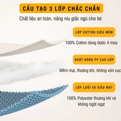 Gối Chữ U Cho Bé Sơ Sinh PÊ ĐAN - Gối Chống Giật Mình Định Hình Đầu Cotton & Lưới Thoáng Khí, Giấc Ngủ Ngon Với Thiết Kế Đa Năng
