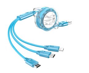 Cáp Sạc Dây Kéo Cuộn Tròn 3 Đầu Chống Rối 1M Hỗ Trợ Lightning, Micro USB, Type-C - Thiết Kế Hiện Đại, Tiện Ích Sử Dụng