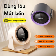 Quạt để bàn TURBO FAN NS-22 - Quạt tích điện 100 tốc độ, xoay 90 độ, màn hình LED - Kiểu dáng Khaki hiện đại, tiện ích cho nhà và văn phòng.