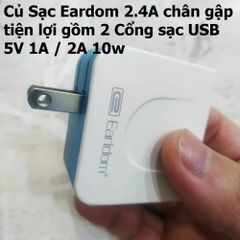Cốc Sạc Eardom 2.4A - Củ Sạc Đôi USB 10W 5V 1A/2A Cho Điện Thoại, Thiết Kế Gọn Nhẹ, Bảo Vệ Thông Minh