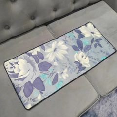Tấm Lót Bàn Làm Việc Hoa Trắng Xanh Xám 70x30cm - Chống Nước, Chống Trầy, Dày 3mm - Phụ Kiện Máy Tính Chuyên Dụng