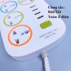 Ổ Cắm Điện Đa Năng 2500W Tích Hợp 4 Cổng USB - Thiết Kế Hiện Đại, Chống Cháy Nổ, Sạc Nhanh Cho Gia Đình và Văn Phòng