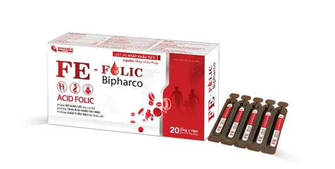 Sắt III Fe - Folic Bipharco Bổ Sung Acid Folic Giúp Bổ Sung Sắt, Tăng Khả Năng Tạo Máu, Giảm Thiếu Máu - Hộp 20 ống
