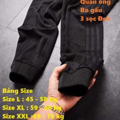 Quần Jogger Thể Thao Unisex 3 Sọc Trắng Đen - Nỉ Poly Tập Gym, Dạo Phố Cho Nam Nữ, Phong Cách Năng Động, Thoải Mái