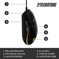 Chuột Có Dây Logitech G102 - Chuột Gaming 8000 DPI Chính Xác, Thiết Kế Ergonomic, Đèn RGB Tùy Chỉnh, Để Chơi Game và Làm Việc