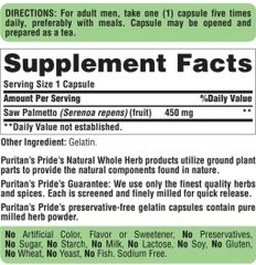 Viên uống Saw Palmetto 450mg Puritan’s Pride 200 viên - Hỗ trợ sức khỏe tuyến tiền liệt và chức năng tiểu tiện tự nhiên