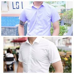 Áo sơ mi nam cộc tay lụa không nhăn, thấm hút mồ hôi - Phong cách Hàn Quốc thời trang công sở, tiệc, du lịch