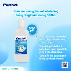 Nước Súc Miệng Pierrot Whitening 500ML - Trắng Răng, Thơm Miệng, Ngăn Ngừa Mảng Bám & Ố Vàng, Hơi Thở Tươi Mát