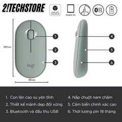Chuột Không Dây Logitech M350 Pebble - Thiết Kế Thời Trang, Yên Tĩnh, Dùng Cho Học Tập Văn Phòng, Bluetooth và USB 2.4GHz