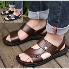 Dép sandal nam da thật quai hậu đế đúc siêu bền chống nước - Giày thời trang nam cao cấp, phong cách năng động