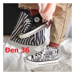 Giày Thể Thao Nữ Cao Cổ Phản Quang Họa Tiết Truyện Tranh Thời Trang - Sneaker Cá Tính Màu Trắng Đen, Hot Trend 2023