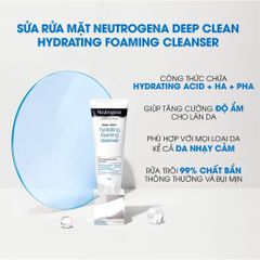 Sữa Rửa Mặt Neutrogena Deep Clean 100g - Sạch Sâu và Dưỡng Ẩm, Phù Hợp Cho Da Thường và Nhạy Cảm, Công Nghệ Amino Micellar