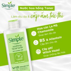 Nước Hoa Hồng Simple Làm Dịu Da Nhạy Cảm 200ml - Toner Cấp Ẩm Từ Thương Hiệu Anh Quốc, Không Chứa Cồn, Phù Hợp Mọi Loại Da