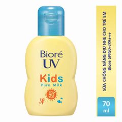 Sữa Chống Nắng Bioré UV Kids Pure Milk SPF50+ PA+++ cho Trẻ Em 70ml - An Toàn, Dịu Nhẹ, Màng Lọc Vật Lý, Không Kích Ứng Da