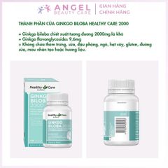 Viên Uống bổ não Healthy Care Ginkgo Biloba 2000 Úc - Hộp 100 viên
