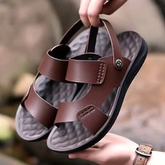 Dép Sandal Nam Da Cao Cấp 2 Quai Chống Nước - Đế êm, Phong Cách Thể Thao, Học Tập, Công Sở