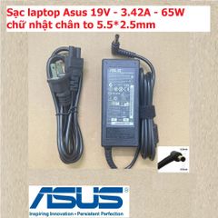 Sạc Laptop Asus 19V 3.42A 65W Chân To 5.5x2.5mm - Bộ Sạc Chính Hãng Chất Lượng Cao