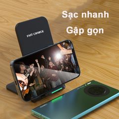 Đế Sạc Nhanh Không Dây 15W Kiêm Giá Đỡ Điện Thoại - Tương Thích iPhone, Samsung, Thiết Kế Gọn Nhẹ, Đèn LED Báo Sạc