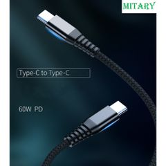 Cáp Sạc Nhanh 60W Type C Bọc Dù - Công Nghệ Power Delivery PD3.0 Truyền Dữ Liệu Tốc Độ Cao cho Samsung, LG, Sony