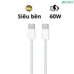 Cáp sạc nhanh bọc dù 60W Type C cho điện thoại Android, iPhone 15, Samsung, LG, Sony - Chống rối, bảo hành 1 đổi 1