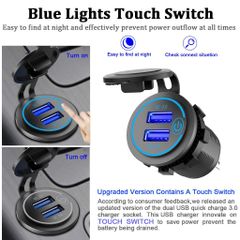 Tẩu sạc nhanh 2 cổng USB QC3.0 36W cho xe máy & ô tô - Có nút nhấn, đèn LED báo, chống bụi chống nước