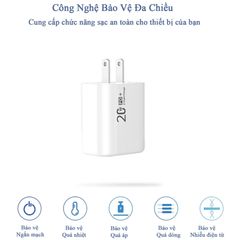 Củ sạc nhanh 2 cổng Type C và USB sạc nhanh cho tất cả điện thoại Iphone, Samsung, Huawei, Vivo, Oppo, Xiaomi MTR026
