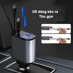 Tẩu Sạc Nhanh Ô Tô 120W 4 Trong 1 – Tẩu Sạc Thông Minh Dây Kéo Dài, Hỗ Trợ Tất Cả Điện Thoại Samsung, iPhone, Android